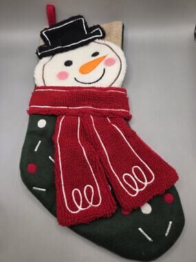 Snowman Christmas Stocking Textured Plush Applique 3D Red Scarf Top Hat